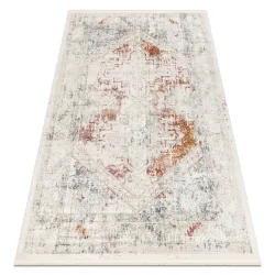 Tapis DISTIN 0100B rose / poudré / blanc moderne - Ornement, vintage, franges