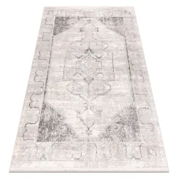 Tapis DISTIN 0107B gris / gris clair / blanc moderne - Ornement, cadre, vintage, franges