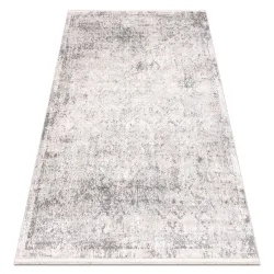 Tapis DISTIN 0200A gris / gris clair / blanc moderne - Losanges, cadre, vintage, franges