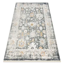 Tapis DISTIN 0835A gris / gris clair / blanc moderne - Ornement, cadre, vintage, franges