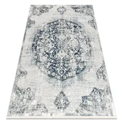 Tapis DISTIN 0820A bleu marine / bleu / blanc moderne - Ornemental, Vintage, Franges