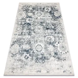 Tapis DISTIN 0822A bleu marine / bleu / blanc moderne - Rosace, Vintage, Franges