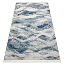Tapis DISTIN 0849A bleu marine / bleu / blanc moderne - Vagues, vintage, franges