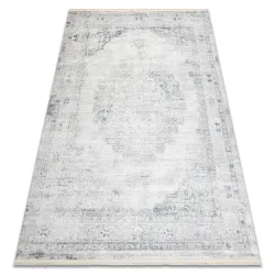 Tapis DISTIN 0201A blanc / bleu / vert clair moderne - Ornement, cadre, vintage, franges