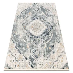 Tapis DISTIN 0816A bleu / vert clair / blanc moderne - Ornement, vintage, franges