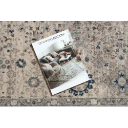Tapis NAIN Ornement, beige avec des accents bleus, parfait pour la décoration