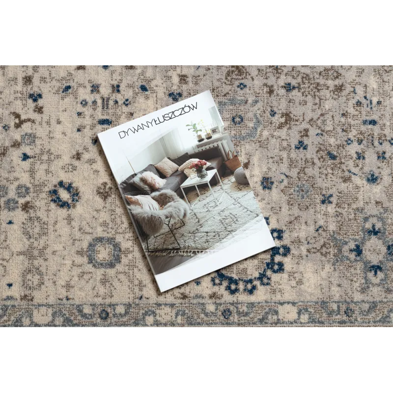 Tapis NAIN Ornement, beige avec des accents bleus, parfait pour la décoration