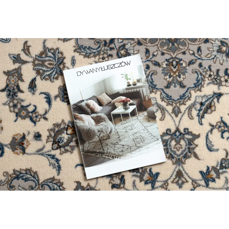 Tapis NAIN Ornement en beige et bleu, parfait pour le salon contemporain
