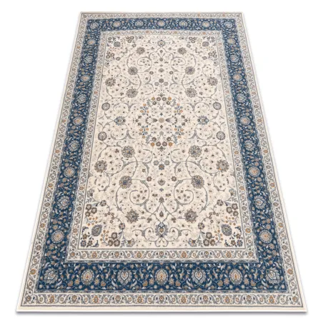 Tapis NAIN Ornement, beige et bleu, tapis chic pour le salon