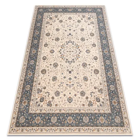 Tapis en laine NAIN Ornement, beige et bleu, accessoire de décoration élégant