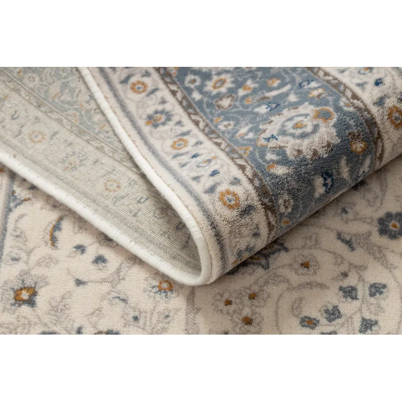 Tapis NAIN Ornement, beige et bleu, idéal pour le jardin ou la terrasse