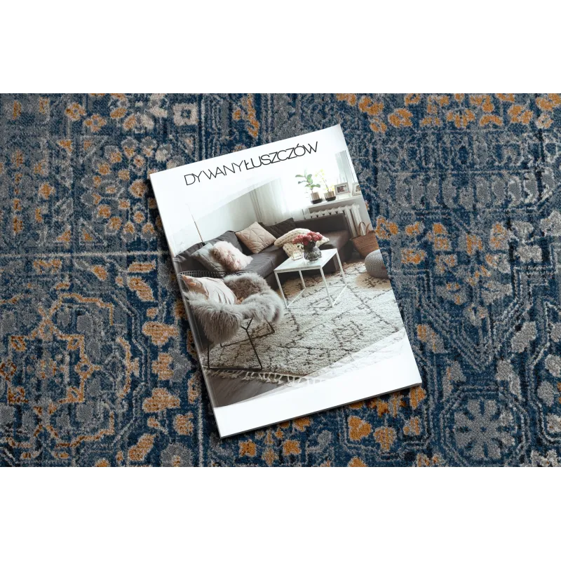 Tapis élégant bleu et orange avec motifs