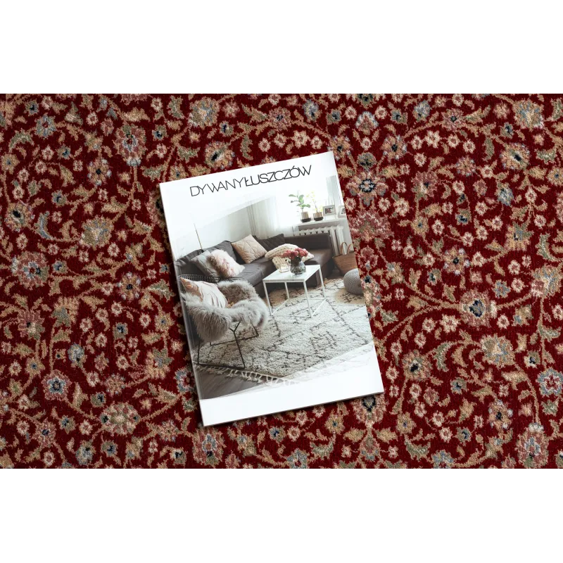 Tapis NAIN Ornement en bordeaux et beige, parfait pour le salon