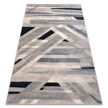 Tapis NAIN géométrique en laine, beige et bleu, élégant et moderne