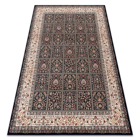 Tapis NAIN fleurs bleu foncé et beige, parfait pour le salon