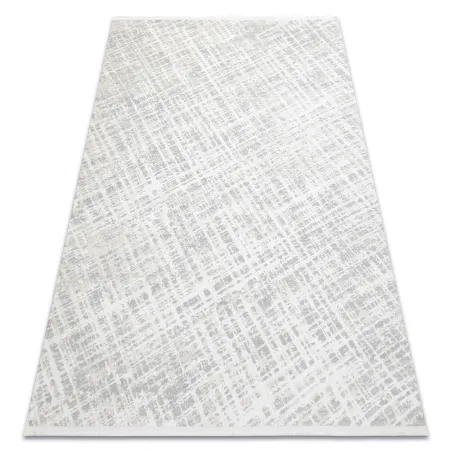 Tapis moderne crème et gris, texture douce, design à carreaux élégant