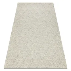 Tapis laine TAHAR 99001C beige - TISSÉ À LA MAIN boucles, Losanges, boho