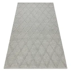 Tapis laine TAHAR 99001G gris - TISSÉ À LA MAIN boucles, Losanges, boho