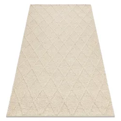 Tapis laine TAHAR 99001B crème - TISSÉ À LA MAIN boucles, Losanges, boho