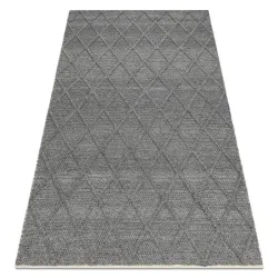 Tapis laine TAHAR 99001K anthracite - TISSÉ À LA MAIN boucles, Losanges, boho