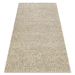 Tapis en laine TAHAR 99005G gris / beige - TISSÉ À LA MAIN boucles, uni