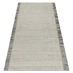 Tapis en laine TAHAR 99003F crème / gris - TISSÉ À LA MAIN Lignes, franges