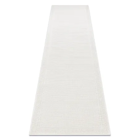 Tapis TIMO 5979 en sisal avec cadre blanc, parfait pour l'extérieur