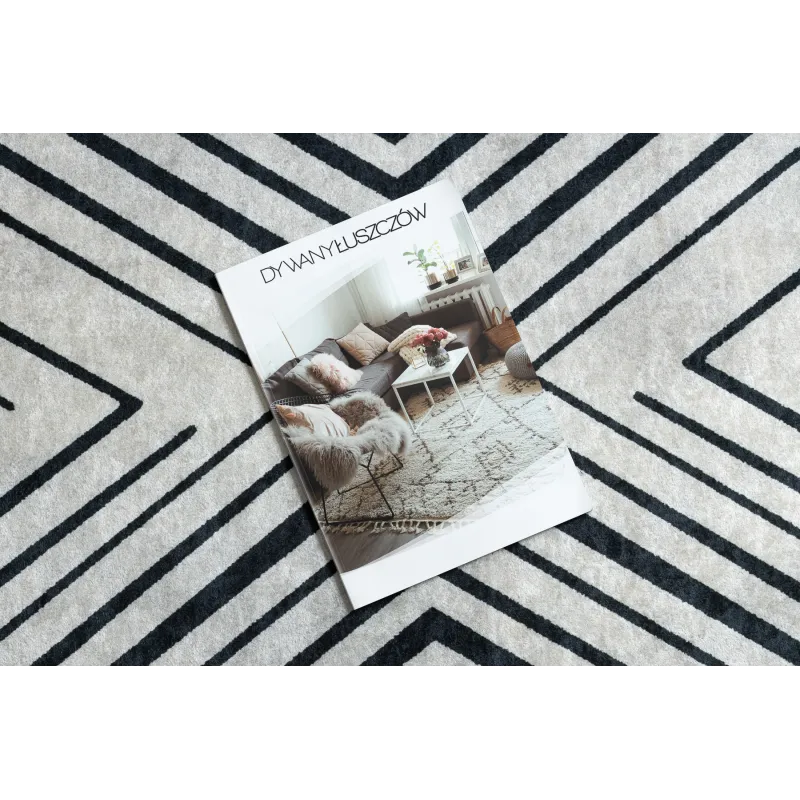 Tapis gris ANDRE 2381 à rayures géométriques, idéal pour un style contemporain