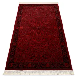 Tapis ORIENT 5125 bordeaux / noir Cadre, classique, ornement, avec franges