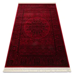 Tapis ORIENT 6039 bordeaux / noir Encadrement, rosace, oriental, à franges