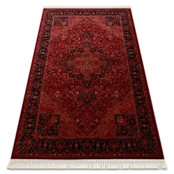 Tapis ORIENT Y307 Bordeaux / Noir Cadre, classique, ornement, avec franges