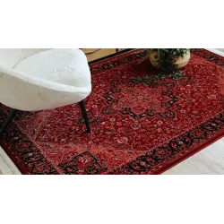 Dywan ORIENT Y307 bordo / czarny Ramka, klasyczny, ornament, z frędzlami 