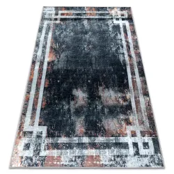 Tapis lavable ANDRE 3030 marbre vintage antidérapant - noir et rouiller