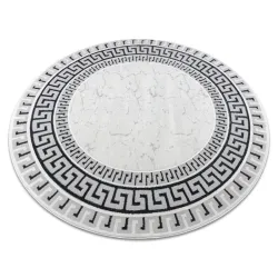 Tapis ALLURE 1960 rond, Clé grecque, cadre - Structuré, stylé, glamour blanc / gris