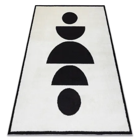 Tapis moderne géométrique crème et noir, design élégant, produit de deuxième qualité
