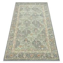 Tapis SOHO 477.27.LA500 laine OSTA - Losanges, cadre géométrique vert naturel / bleu