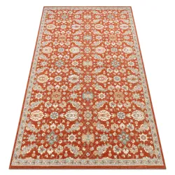 Tapis SOHO 477.07.LA300 Laine OSTA - Fleurs, cadre naturel terracotta / bleu