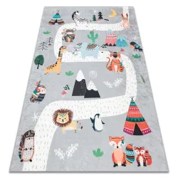 Tapis lavable BAMBINO 2160 Rues, village indien, animaux pour enfants, antidérapant gris - PRODUIT DE DEUXIÈME QUALITÉ