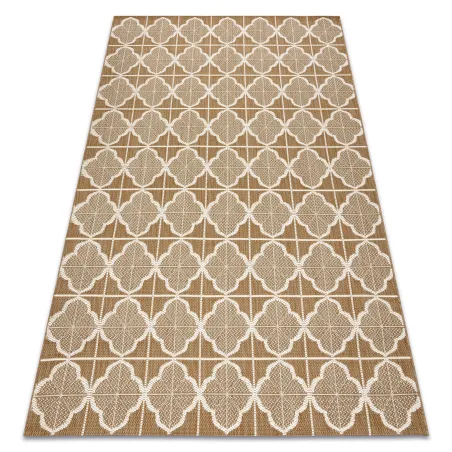 Tapis sisal beige naturel avec motif de trèfle, idéal pour le salon