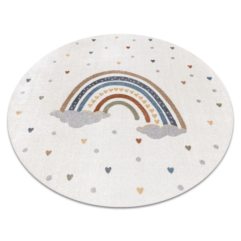 Tapis rond BONO 724 RAINBOW HEART crème gris clair - tapis moderne