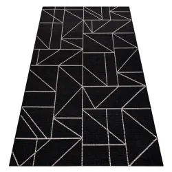 Tapis géométrique noir et argent en sisal, idéal pour les intérieurs contemporains