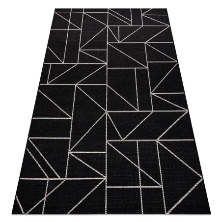 Tapis géométrique noir et argent en sisal, idéal pour les intérieurs contemporains