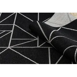 Tapis en sisal de style géométrique, noir et argent, adapté à toutes les pièces