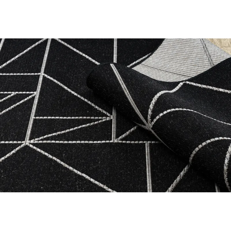 Tapis en sisal de style géométrique, noir et argent, adapté à toutes les pièces