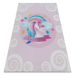 Tapis lavable BAMBINO 2533 Licorne, arc-en-ciel pour les enfants antidérapant - rose
