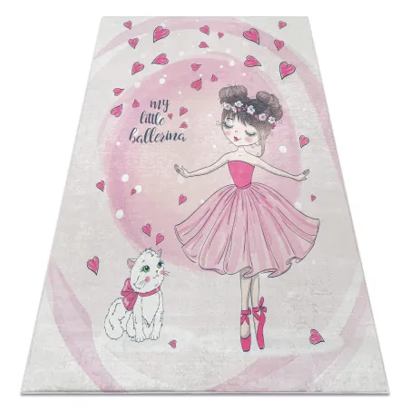 Tapis lavable BAMBINO 2161 rose, motif ballerine, antidérapant pour la chambre d'enfants