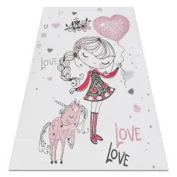 Tapis lavable BAMBINO 2644 Petite fille, licorne pour les enfants antidérapant - blanc / rose