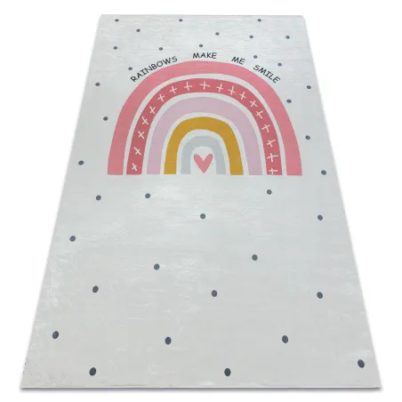 Tapis BAMBINO 47810 lavable en blanc et rose, antidérapant pour enfants