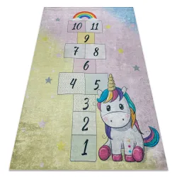 Tapis lavable BAMBINO 54060 Licorne, nombres pour les enfants antidérapant - rose / jaune