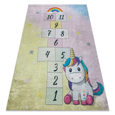 Tapis BAMBINO 54060 Licorne, rose et jaune, antidérapant pour enfants